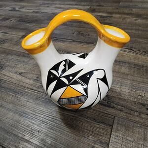 Mexican Glazed pottery wedding vase Signed C.C.